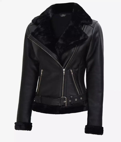 AGNES ASYMMETRICAL SHEARLING LEATHER JACKET #1002