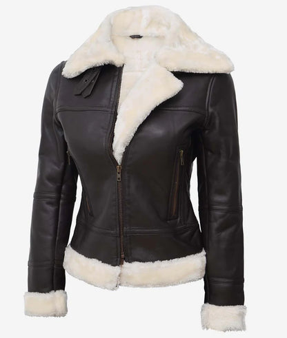 WOMEN'S CLASSIC B3 LEATHER BOMBER SHEARLING JACKET #1003