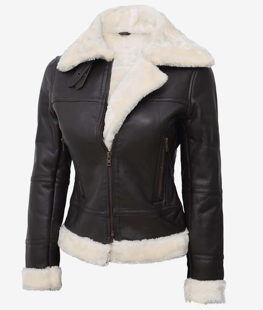 WOMEN'S CLASSIC B3 LEATHER BOMBER SHEARLING JACKET #1003