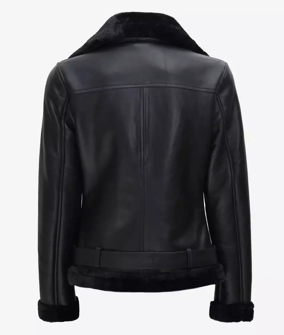 AGNES ASYMMETRICAL SHEARLING LEATHER JACKET #1002